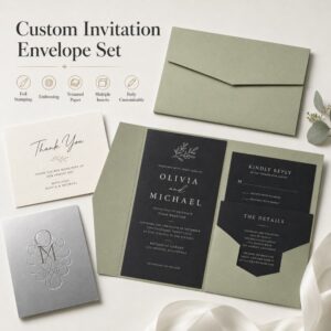 Custom Foil Embossed Textured Paper Wedding Invitation Card Envelope Sets For Wedding Party Event Stationery