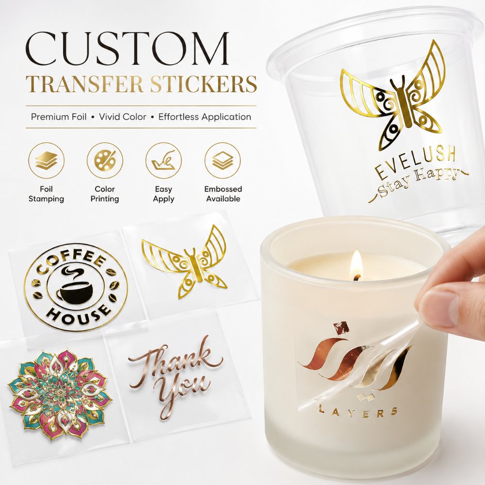 Custom Foil UV Transfer Stickers For Candle Glass Cup Coffee Mug Glass Container Handmade Craft Gift Packaging Logo Labeling