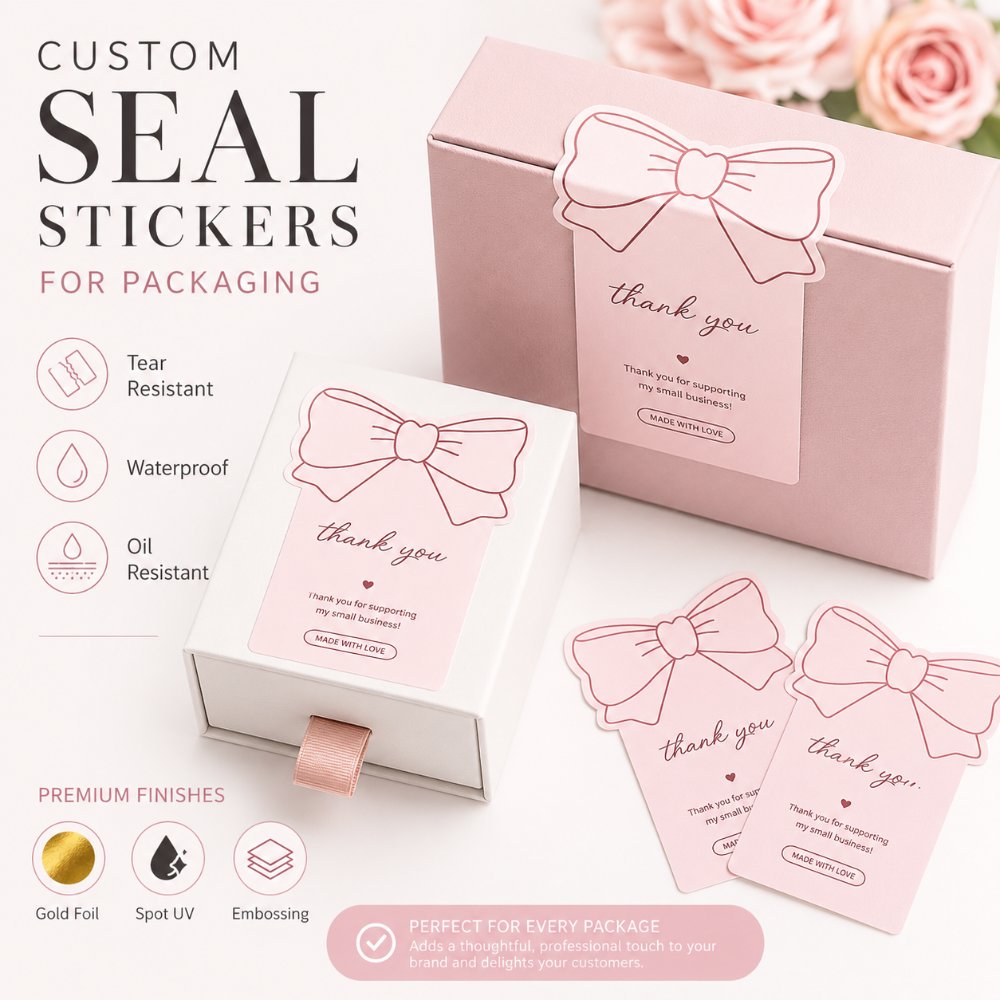 Custom Irregular Die Cut Thank You Seal Stickers For Ecommerce Gift Box Cosmetic Paper Packaging Envelope Sealing Labeling