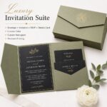 Card&Envelope Custom Foil Embossed Textured Paper Wedding Invitation Card Envelope Sets For Wedding Party Event Stationery