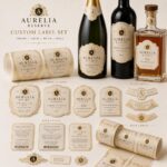 Wine Bottle Labels Luxury Textured Gold Foil Embossed Self Adhesive Labels For Champagne Sparkling Wine Red Wine White Wine Liquor Celebration Gift Bottle Packaging
