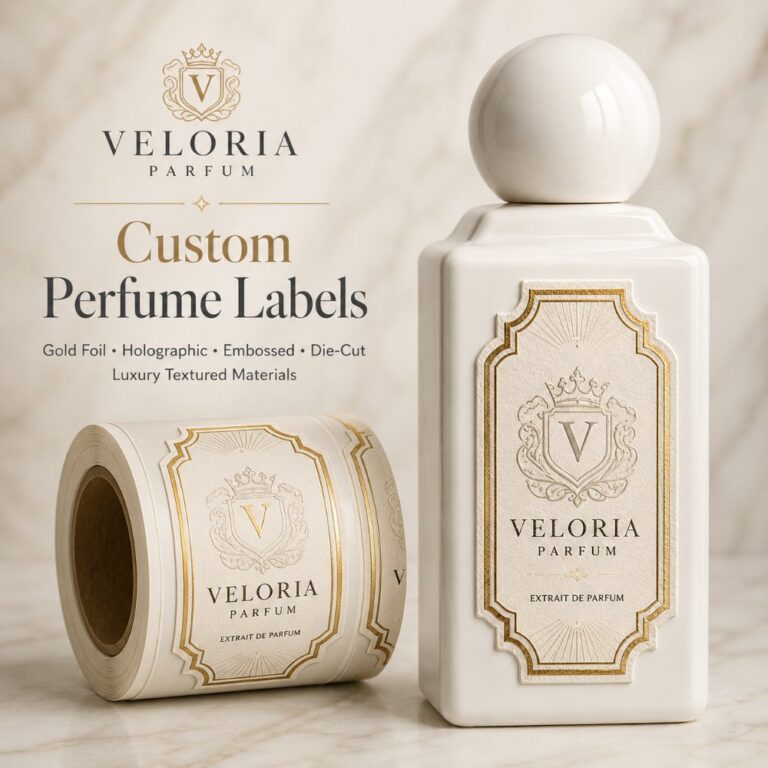 Perfume Labels Custom Textured Paper Gold Foil Embossed Perfume Bottle Adhesive Labels