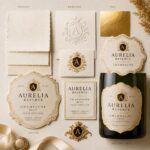 Wine Bottle Labels Luxury Textured Gold Foil Embossed Self Adhesive Labels For Champagne Sparkling Wine Red Wine White Wine Liquor Celebration Gift Bottle Packaging