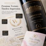 Wine Bottle Labels Luxury Textured Gold Foil Embossed Self Adhesive Labels For Wedding Birthday Vineyard Gift Wine Champagne Liquor Bottle Packaging