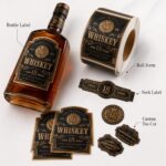 Wine Bottle Labels Luxury Black Textured Gold Foil Embossed Self Adhesive Labels For Whiskey Wine Brandy Spirit Liquor Bottle Packaging
