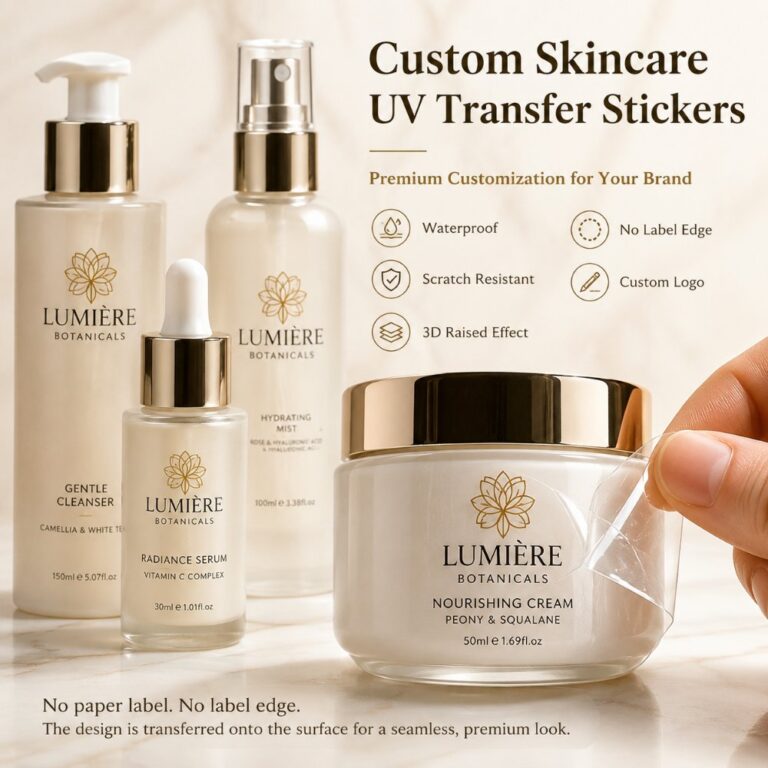 Cosmetic Labels Custom Gold UV Transfer Self-Adhesive Stickers for Skincare Cosmetic Bottles & Jars