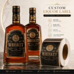 Wine Bottle Labels Luxury Black Textured Gold Foil Embossed Self Adhesive Labels For Whiskey Wine Brandy Spirit Liquor Bottle Packaging
