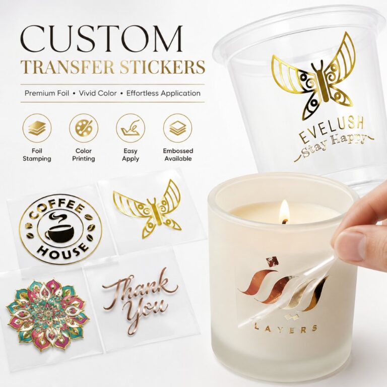Transfer Sticker/Label Custom Foil UV Transfer Stickers For Candle Glass Cup Coffee Mug Glass Container Handmade Craft Gift Packaging Logo Labeling